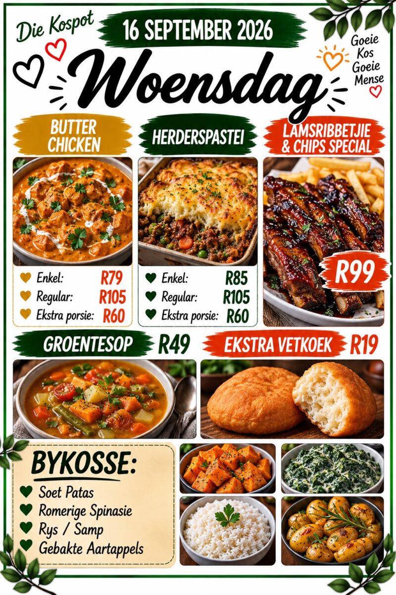 Die Kospot: Woensdag Menu - Wednesday Special